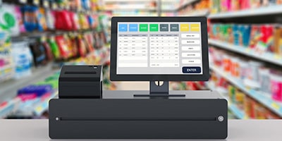 A modern touch screen running Paperless Retail.